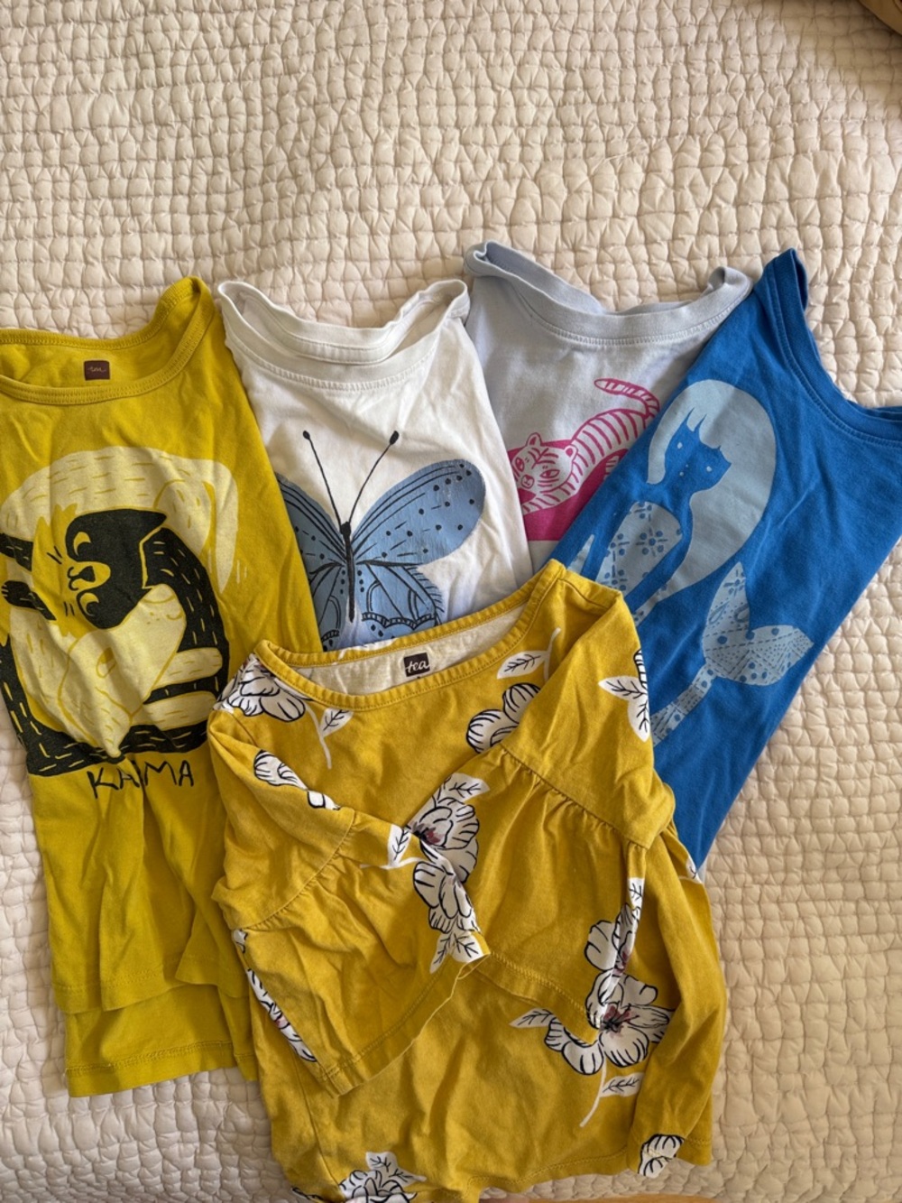 Tea collection  Graphic Tee & Floral Top Bundle - Yellow, White, Blue